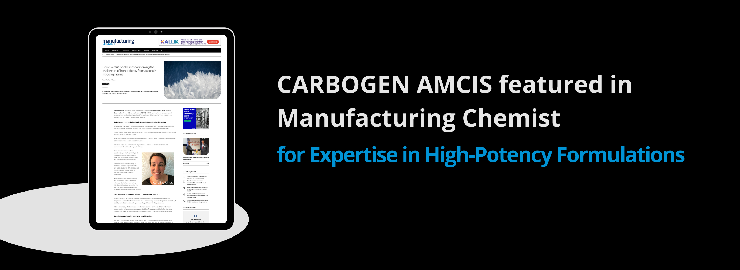 Manufacturing Chemist: CARBOGEN AMCIS Featured for Expertise in High-Potency Formulations